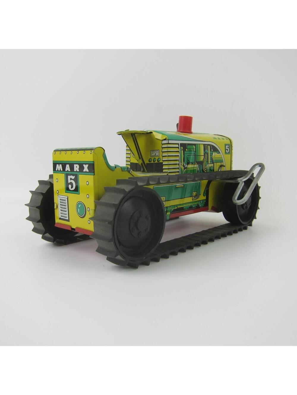 Vintage MARX Climbing Tractor #5 Wind Up Tin Litho Toy with Key 1950s WORKS!